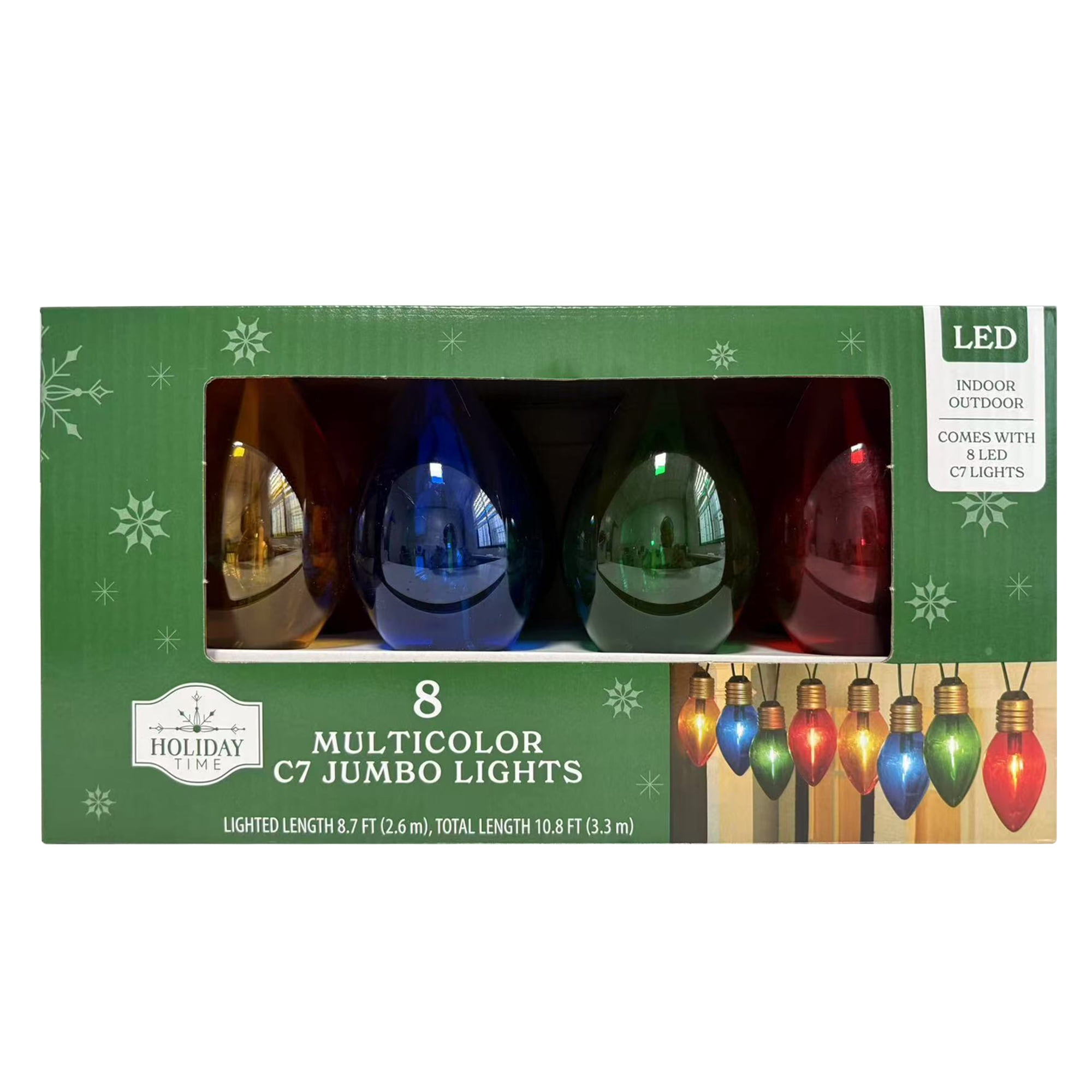 Indoor/Outdoor 8-Count LED Jumbo Multicolor C9 Christmas String Lights, 10.8', by Holiday Time