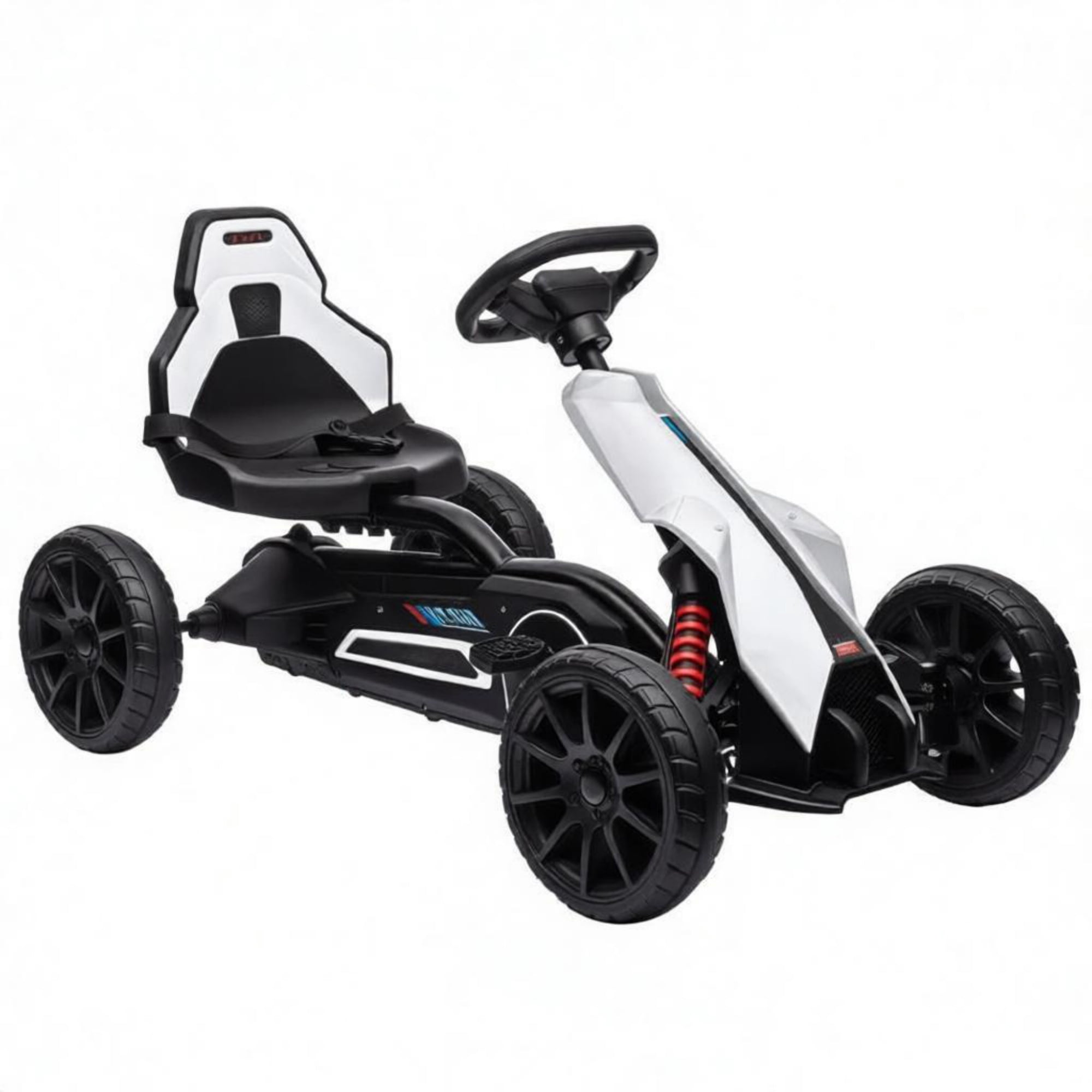 Kids Pedal Go Kart, Adjustable Seat, Full Swing Axle, All-Terrain Ride On Toy, White