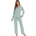 thumbnail image 4 of GEX Womens Bamboo Viscose Pajamas Super Buttery Soft 2 Piece PJ Set Button Long Sleeve Sleepwear Set (Sage Green L), 4 of 6