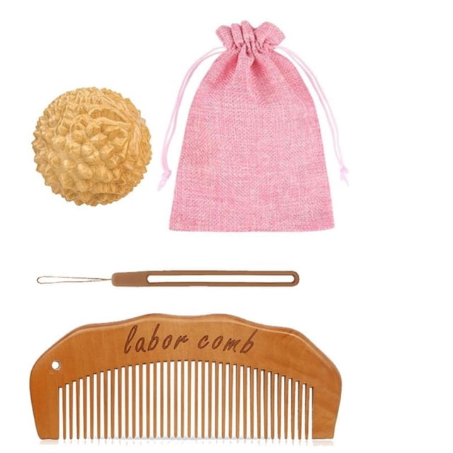 Juego de Peine de Parto y Pelota de Masaje de Acupresión, Artículos Esenciales para el Parto y Alumbramiento, Material de Madera, Enfoque Sensorial