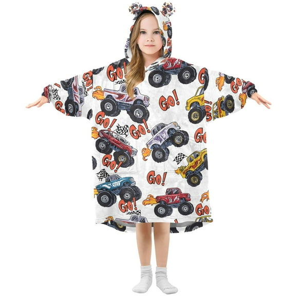 joogoo Wearable Blanket Monster Trucks Hoodie for Oversized Sherpa Hooded 3-14 YR M