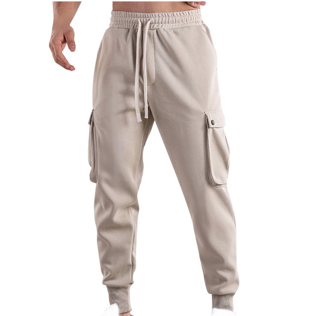 Atogsazn Mens Athletic Cargo Sweatpants Casual Elastic Waist Drawstring Pants Loose Solid Color Pants Beige XXL Fashion