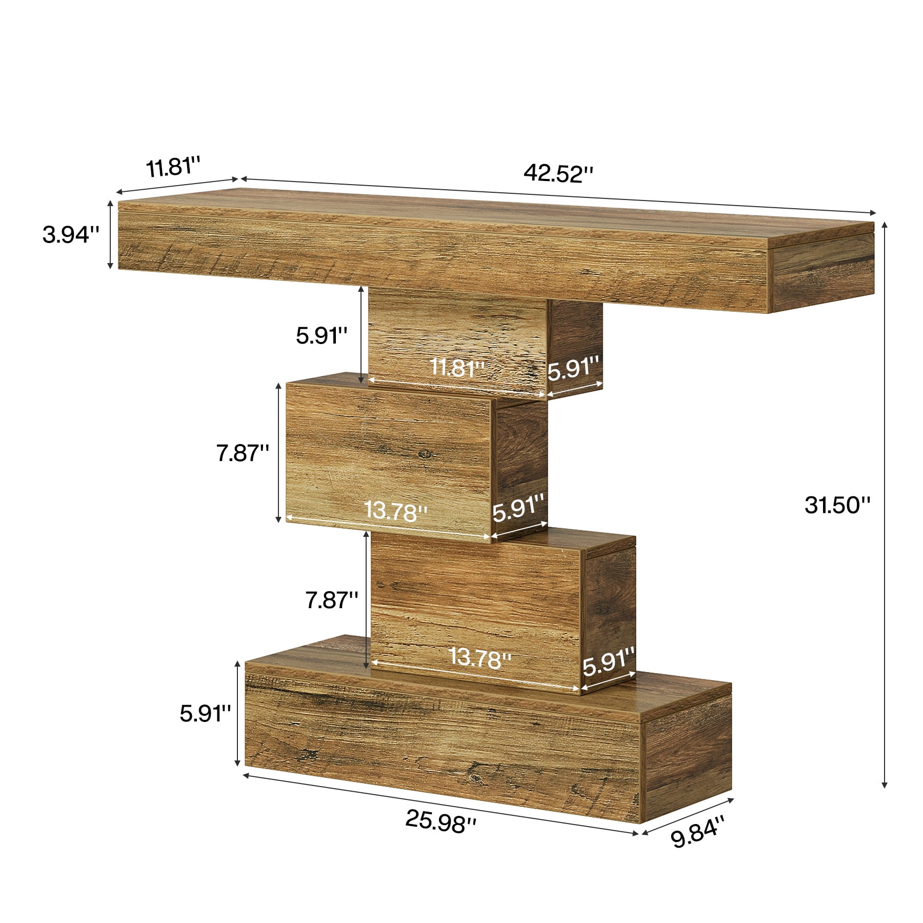 Fnova 42.5" Farmhouse Console Table, Wood Sofa Table with Geometric Storage, Narrow Accent Table for Living Room, Entryway, Hallway
