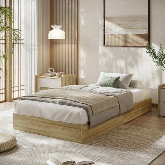 TEQIN Full Platform Bed Base,Wood Platform Bed with Sturdy Wooden Slats, Floor-Standing Bed Frame, Modern Minimalist Design Bed Frame, No Box Spring Needed, Easy Assembly