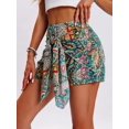 thumbnail image 6 of Women's Printed Bohemian Shorts with Front Knot High Waist Summer Beach Vacation Shorts Yellow M, 6 of 8