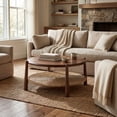 thumbnail image 3 of Dayalane 34.5" Round Coffee Table with Woven Storage Shelf, Farmhouse 2-Tier Center Table with Solid Wood Frame, Boho Coastal Circle Coffee Table for Living Room Office, Walnut Brown, 3 of 11