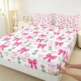 thumbnail image 3 of Manfei Teens Female Kawaii Bow Knot Twin Sheet Sets 3pcs,Chic Floral Bow Twin Fitted Sheet Microfiber,Love Heart Print Breathable Flat Sheet,Lightweight Room Decor, 3 of 7