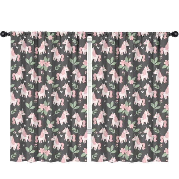 Blackout Kids Curtains,Unicorn and Flower Grey Pattern Children's Insulated Curtains Set Of 2,Bedroom Essentials,Toddler Room Decor 52"x84"