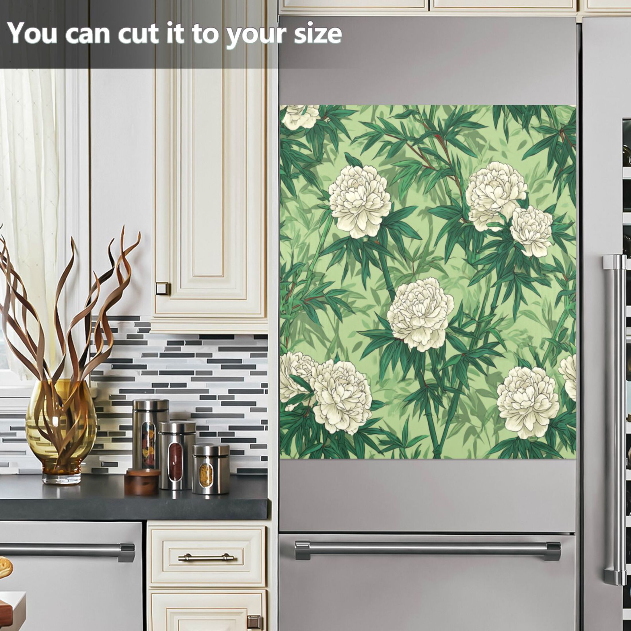 Dishwasher Magnetic Refrigerator Magnet Cover Sticker Home Decorative 23"x26" White Peony and Bamboo