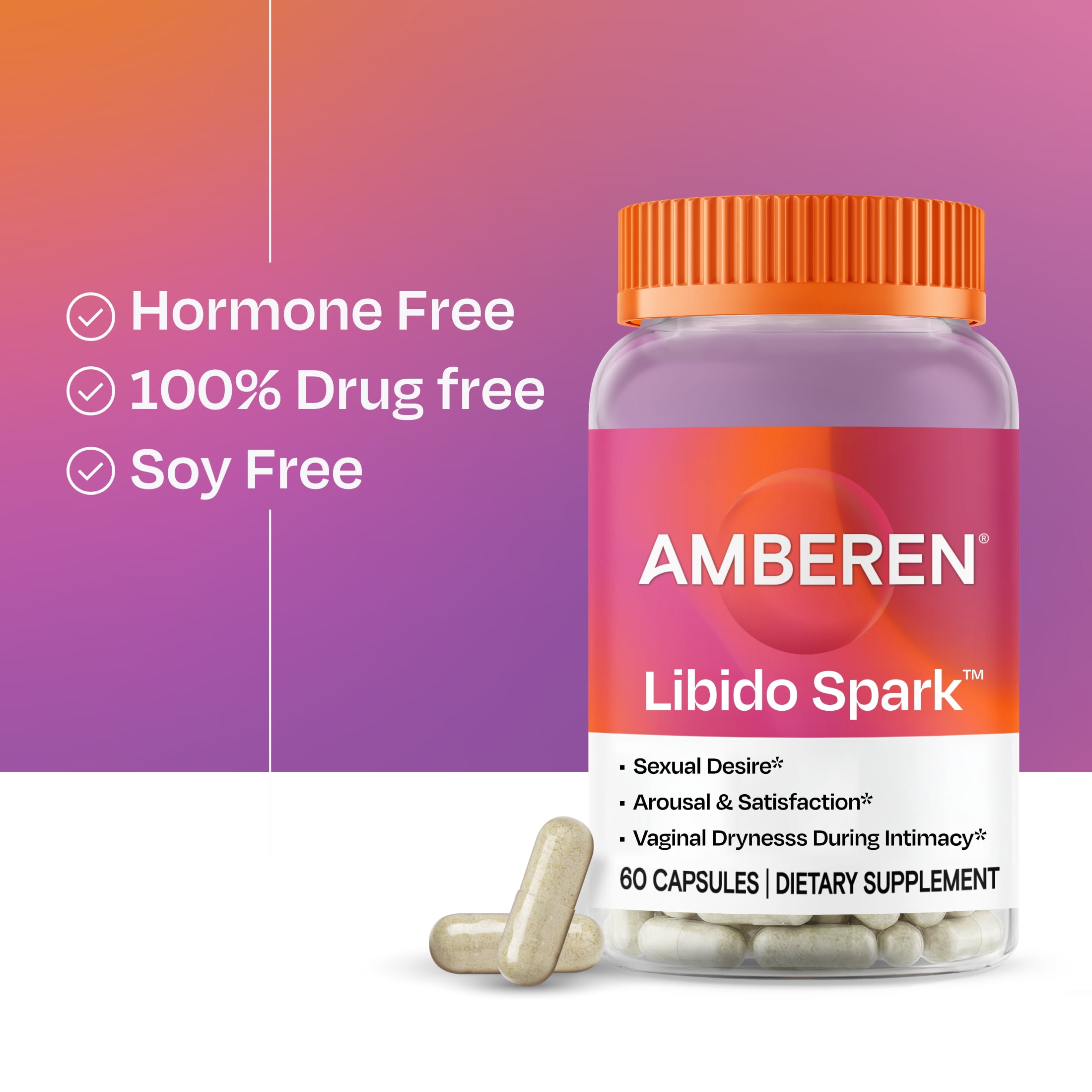 Amberen Libido Spark Menopause Supplement for Women, Clinically Proven Asian Ginseng Extract to Help Provide Targeted Support for Sexual Vitality During Menopause, Soy & Hormone Free, 60ct Capsules