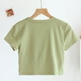 thumbnail image 5 of Women's Crop Tops Built-In Bra Summer Trendy Crew Neck Short Sleeve Shirts Cool Comfortable Solid Blouses (M, Green), 5 of 6