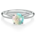 thumbnail image 3 of Gem Stone King 10K White Gold Simulated White Opal Solitaire Engagement Ring for Women | 0.30 Cttw | Round Cabochon 6MM | Gemstone October Birthstone | Size 8, 3 of 6