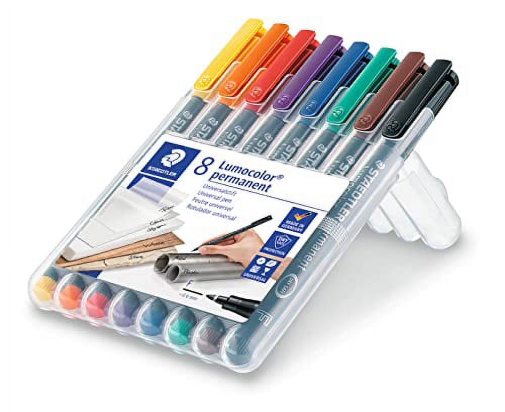 STAEDTLER Lumocolor Universal Pen, Fine, Felt Tip, Permanent Marker, Box of 8 Assorted Color Pens, 0.6mm 318 WP8, Multicolour, pack of 8 (318 WP8 ST) - image 2 of 3