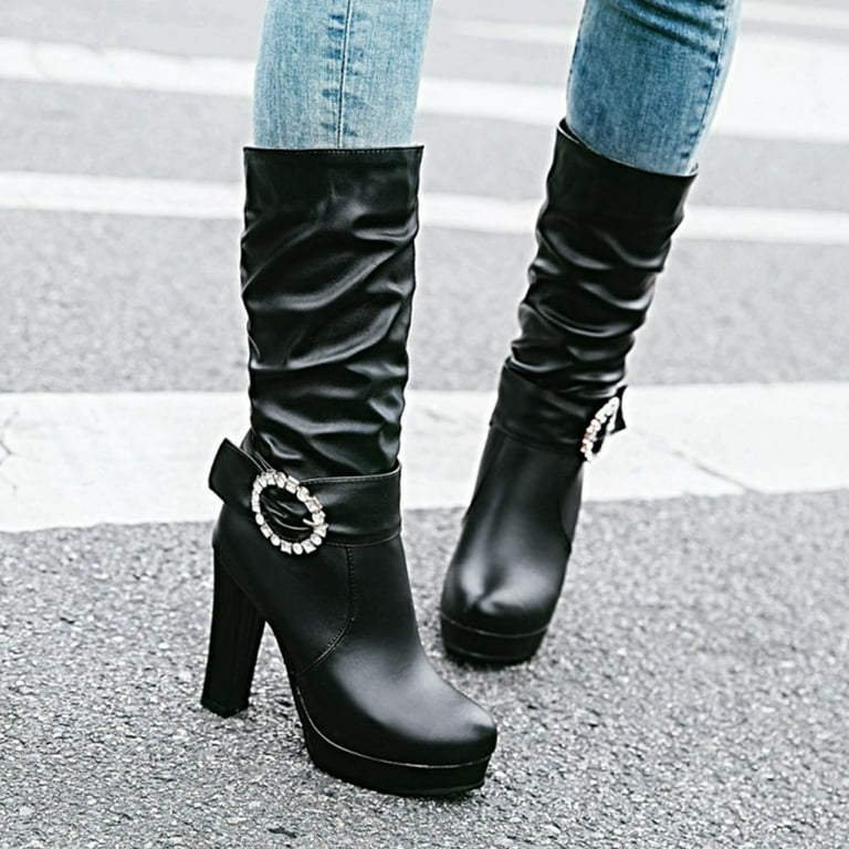 AXXD High Heels Mid Mid Calf Boots Running Shoes Womens Hiker Boots Christmas Fall Boots For Women 2022 Knee High Fall Autumn Teacher Fashion Boots