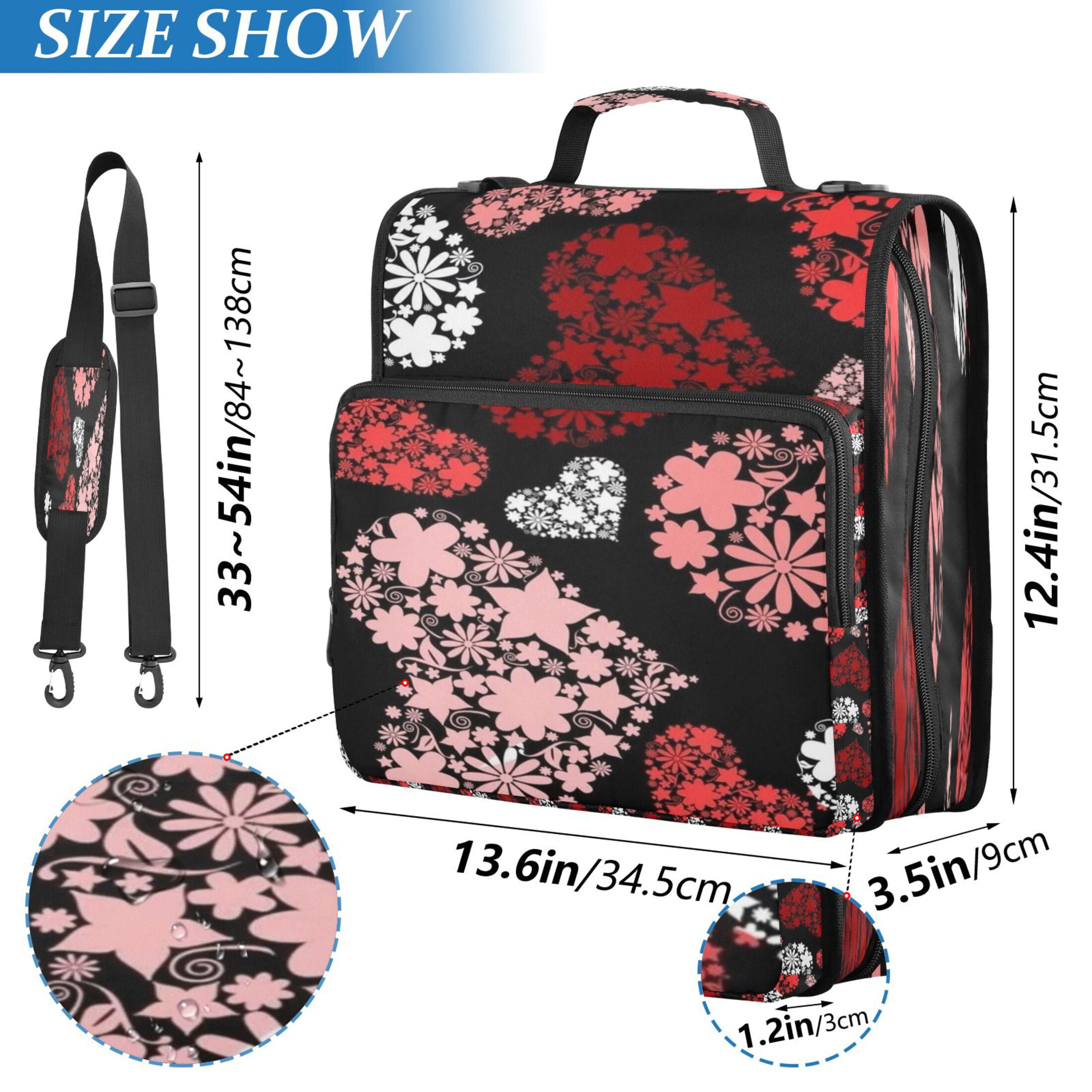 DIXRUYEE Zipper Binder trapper keeper Documents Organized Floral Hearts on Black Printed