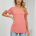 thumbnail image 6 of Mittory Women Summer Short Sleeve V Neck Shirts Side Split Tunics Loose Fit Tops Basic Tees, 6 of 8