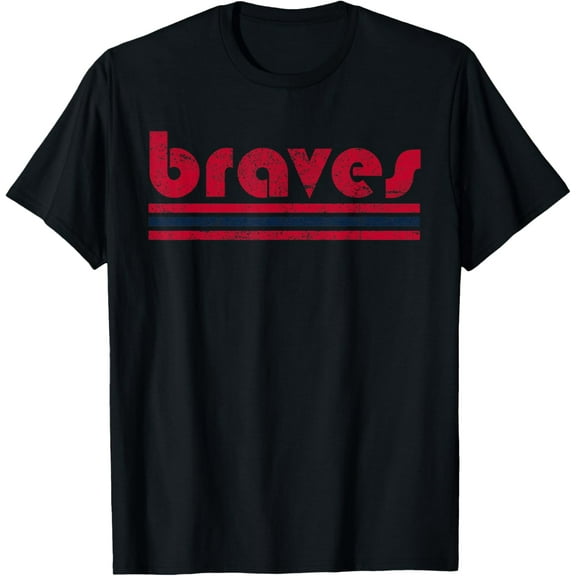 Vintage Braves Retro Three Stripe Weathered T-ShirtMen and women, Black T-shirt, size: Extra large S-4XL