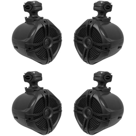 (4) Rockville RWB70B Black 6.5" 250w Marine Wakeboard 360° Swivel Tower Speakers