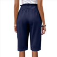 thumbnail image 3 of Pantalones Rectos de Pierna para Mujer, Cintura Alta Elástica Fruncida, Pantalones Deportivos, Pantalones Cortos con Bolsillos, Azul Marino L, 3 of 7