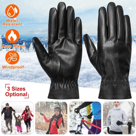 Unisex Leather Winter Gloves - Windproof, Soft, for Cycling, Skiing, Running, and Outdoor Cold Weather
