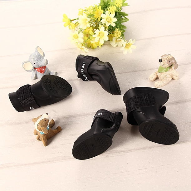 4 unids/lote de zapatos de goma para lluvia para mascotas, botines impermeables antideslizantes para perros (negro S)