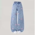 thumbnail image 6 of SGMVNU Girls Bow Printed Denim Pants Casual Loose Wide Leg Jeans Trousers Elastic Waist Kids Streetwear Preppy Wear, Size 6-7 Years, Blue#3, 6 of 7