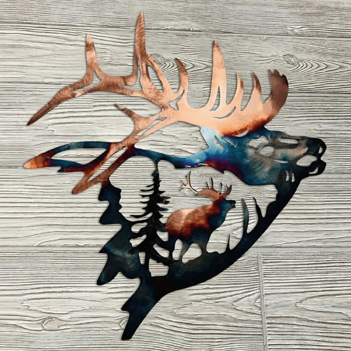 2Pcs Deer and Elk Metal Wall Art Rustic Farmhouse Silhouette Decor Living Room Office Wildlife Sign Christmas New Year Housewarming Gift
