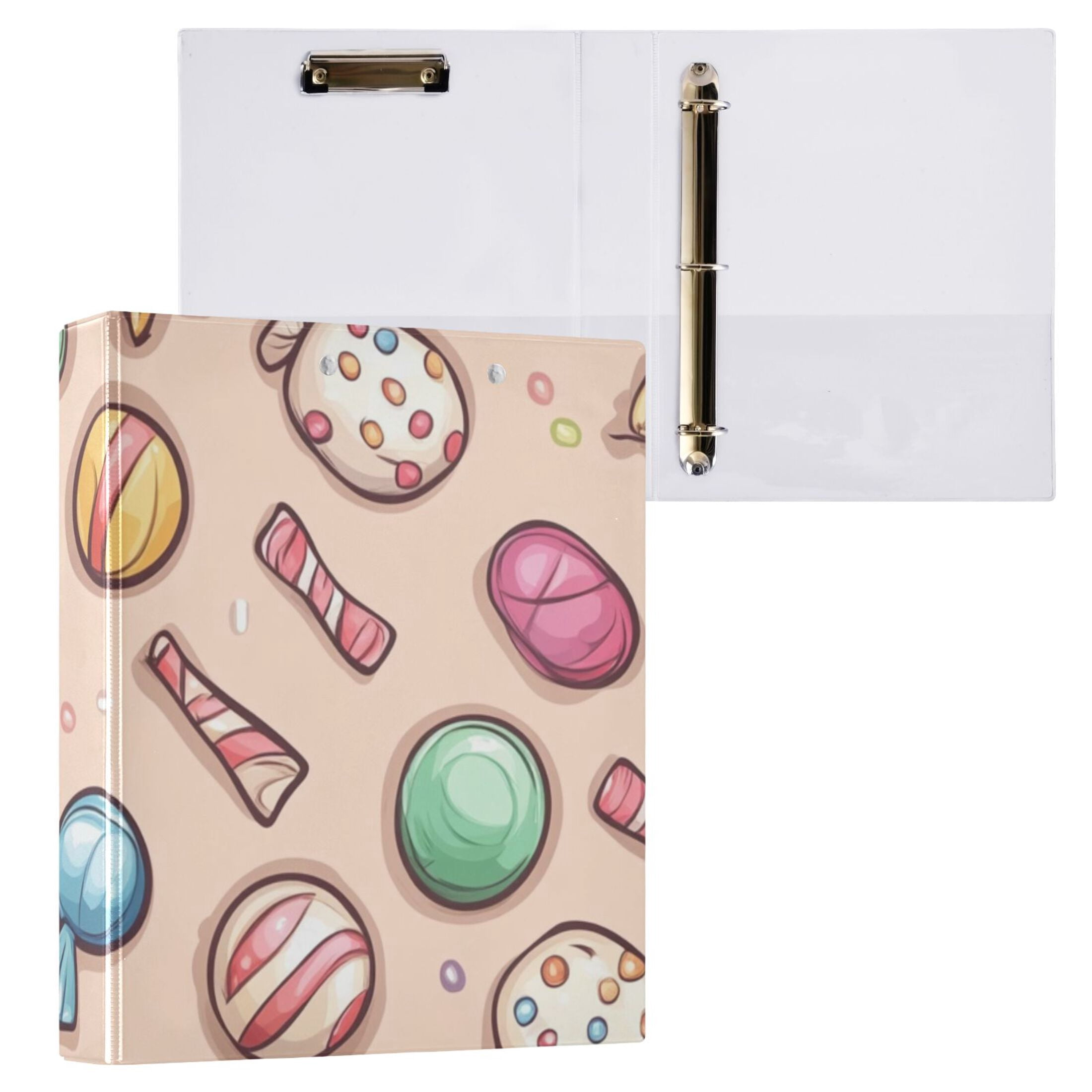 Cartoon Candys 3 Ring Binders 1.5 inch Hardcover File Folders with Interior Pockets A4 Size Organizer for School Office Hospital