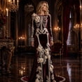 thumbnail image 4 of Women's Halloween Skeleton Print Dress, Long Sleeve Cowl Neck  Medieval Witch Costume, Elegant Vintage Maxi Gown for  Party Events, Glamorous Roleplay Fancy Dress, 4 of 5