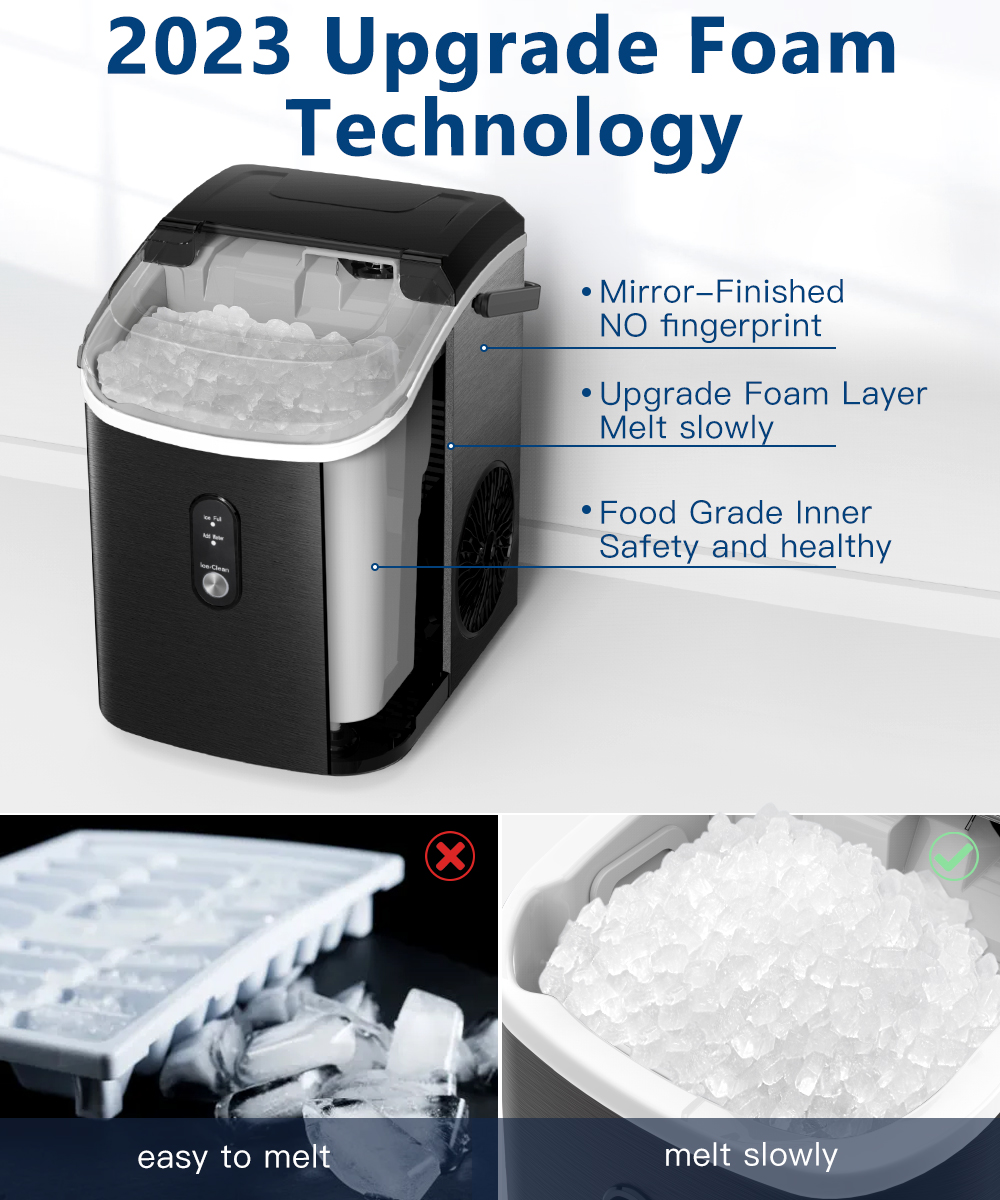 JOY PEBBLE 33lbs Stainless Steel Countertop Ice Maker, Crushed Nugget Ice  Type with Scoop, Cubes Ready in 10 Mins, Black 