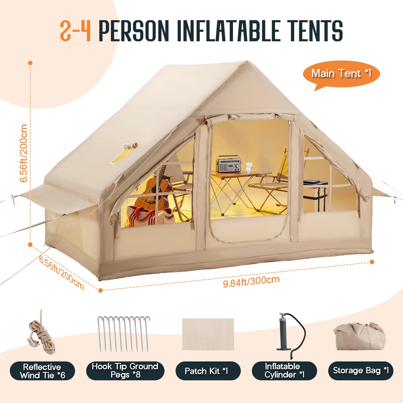 Jocisland 6.56x9.84 ft Inflatable Tent for Camping, Large Blow Up Tent, Waterproof Oxford Outdoor Cabin, Ideal for Emergency Shelter, Glamping