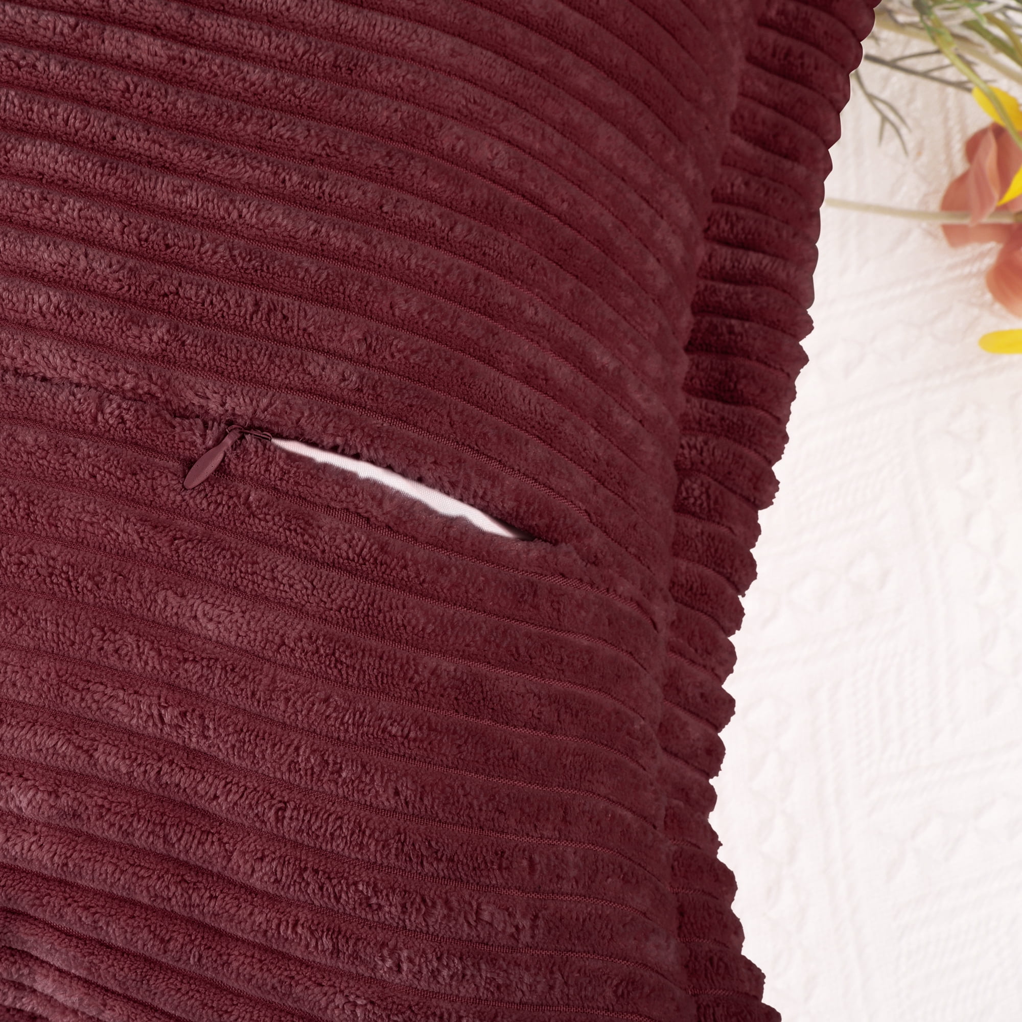 Unique Bargains 2 Solid Corduroy Throw Pillow Covers Wide Bordered Decorative Cushion Case Red 18" x 18"