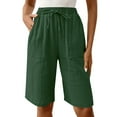 thumbnail image 4 of UAMVSH Bermuda Shorts for Women Baggy Wide Leg Beach Capri Pants with Pockets High Waist Knee Length Summer Vacation Shorts(X-Large,Army Green 2), 4 of 7
