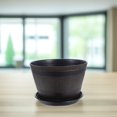 thumbnail image 1 of FONDOTIN Chic Barrel Planter With Dark Brown ABS For Outdoor Planting 1Set, 1 of 8