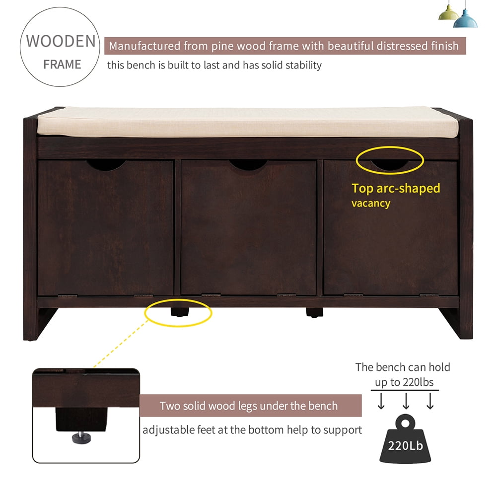 Lowestbest Storage Bench with Removale Cushion and 3 Flip Lock Storage Cubbies for Living Room, Entryway Lowestbest Storage Bench with Removale Cushion and 3 Flip Lock Storage Cubbies for Living Room, Entryway