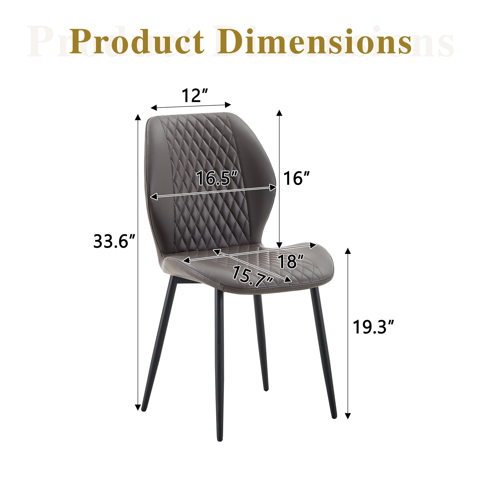 MOONMISS Dining Chairs Set of 4,Modern luxury Diamond-Quilted PU chairs with black metal legs for Dining Room Living Room,Dark Gray
