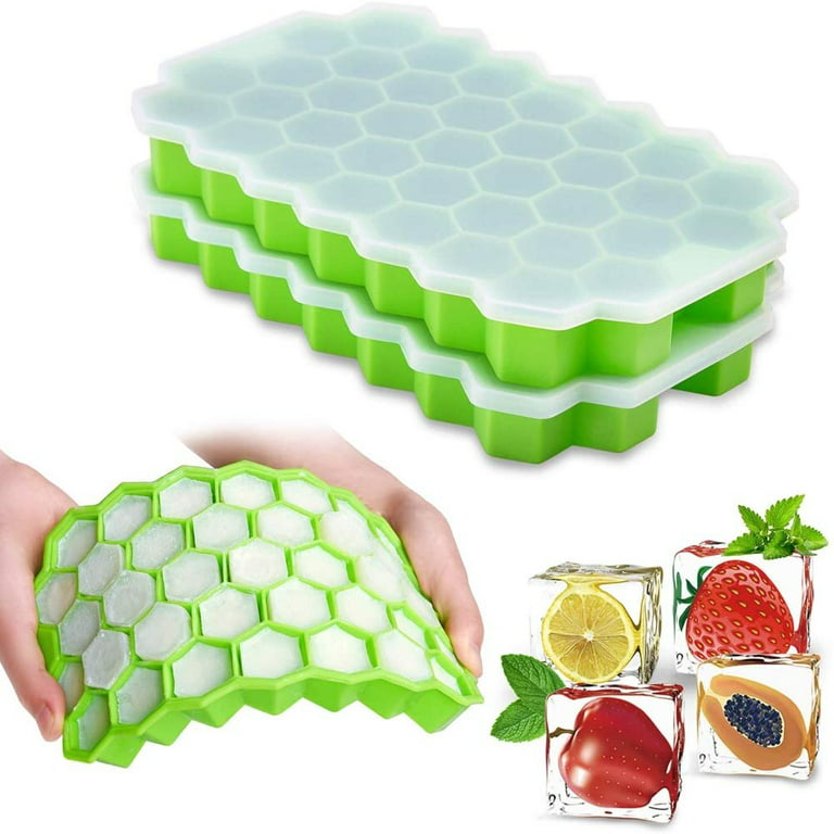 Ice Cube Trays with Lids, Silicone Ice Cube Mold Flexible Easy Release Small  Square Ice Tray 