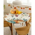 thumbnail image 4 of Round Fitted Tablecloths with Elastic Edge Thanksgiving Pumpkin Eucalyptus Leaf Waterproof Wipeable Table Cover for Kitchen Dining Party Decor Fall Plant Berry on Linen Table Clothes,45" - 54", 4 of 6