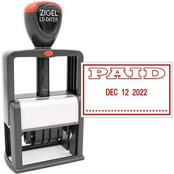 ZIGEL Heavy Duty Style Self Inking Date Stamp with Paid - Style C - Red Ink