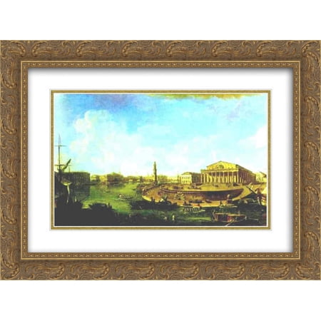 Fyodor Alekseyev 2x Matted 24x18 Gold Ornate Framed Art Print 'View of the Stock Exchange and the Admiralty from the Fortress of St. Peter and Paul'