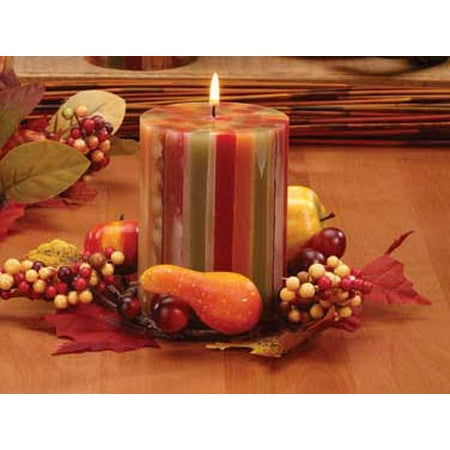 Pack of 4 Autumn Glow Unscented Fall Striped Pillar Candles 4"