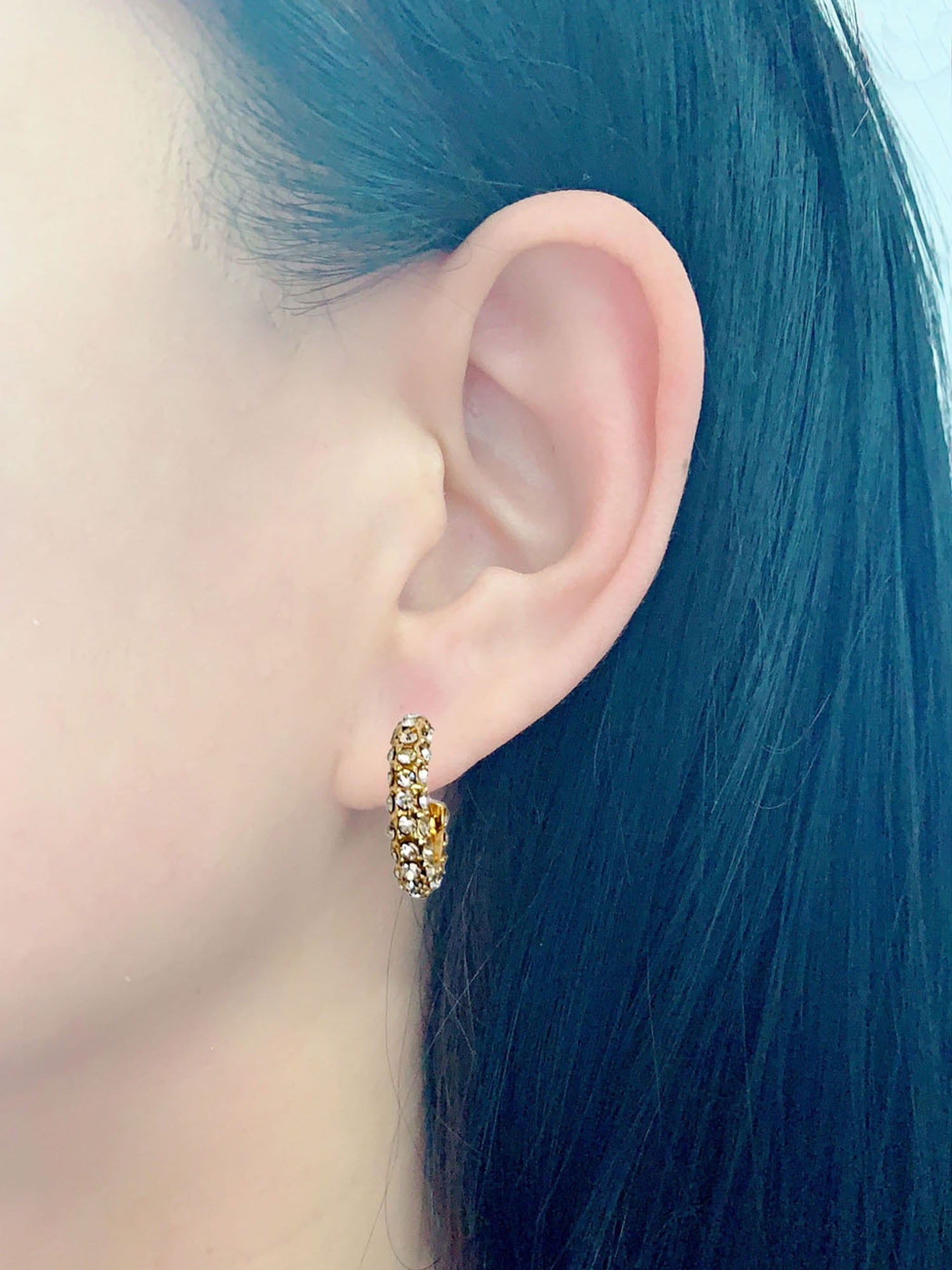 Time and Tru Pave Stones Gold Plated Earrings with Bullet Backs, 6 Pack