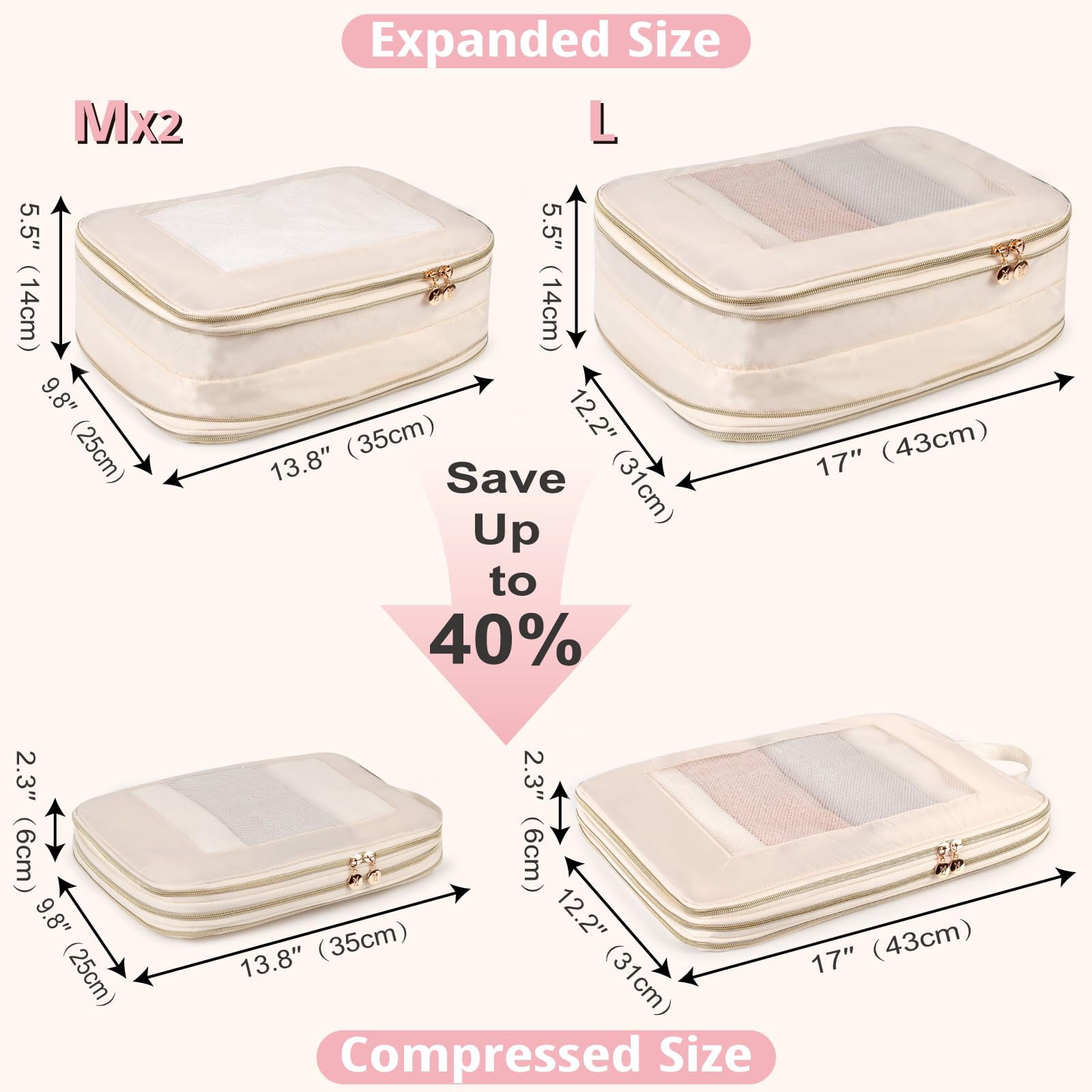 TRIPGEAR 3‑Set Double‑Deck Compression Packing Cubes, Lightweight Travel Luggage Organizer