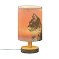 thumbnail image 2 of Cat Yellow Table Lamp USB Bedside Desk Nightstand Lamp Printed Gifts Small Lamp Wood Base for Bedroom Living Room Kids Room College Dorm, 2 of 7