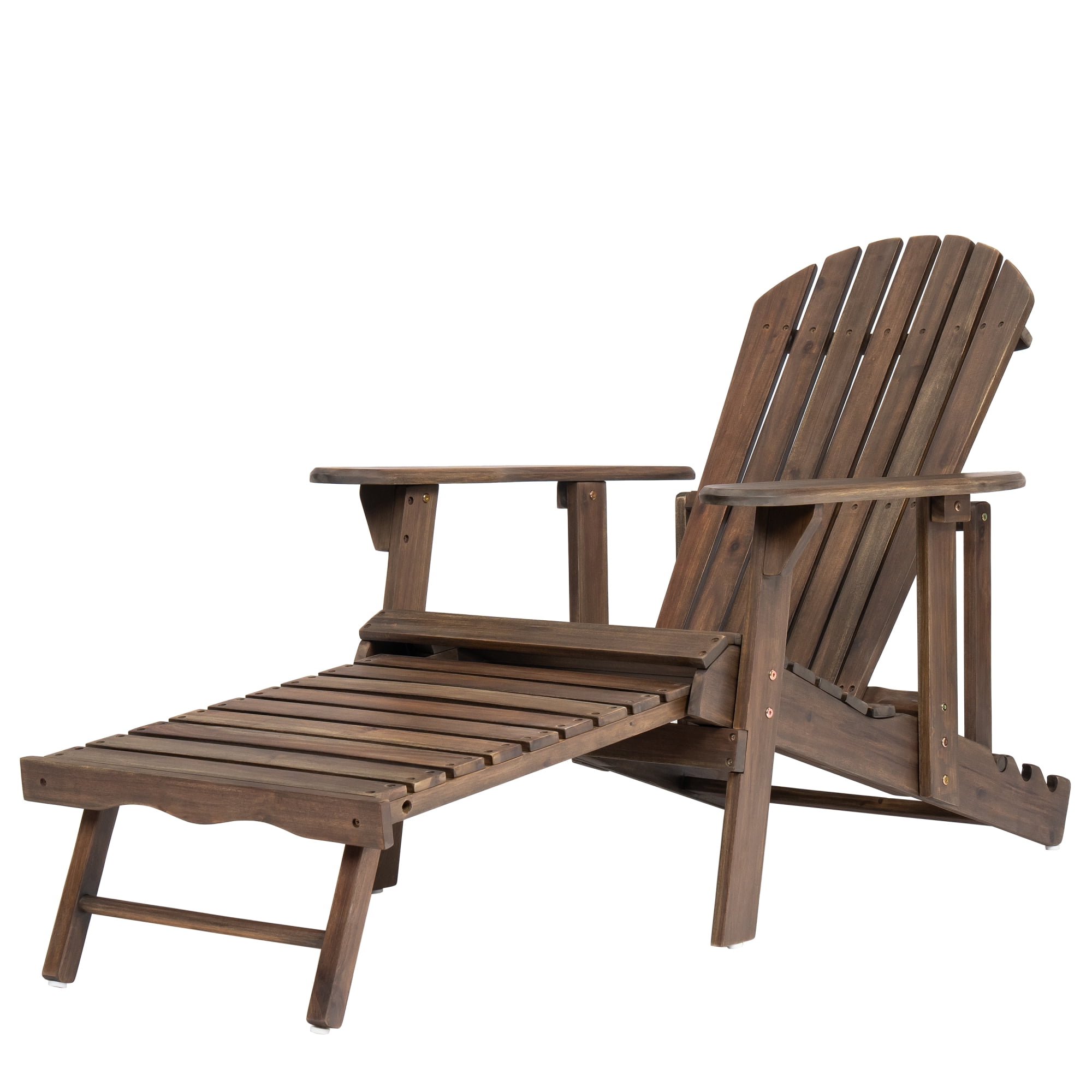 Jopath Folding Adirondack Chair with Extendable Leg Rest Outdoor Wooden Lounge Chairs with Slatted Back and Wide Armrests for Patio Garden Gray