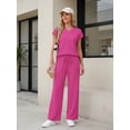 thumbnail image 4 of Cueply 2 Piece Sets for Women Summer Casual Vacation Outfits Cap Sleeve Wide Leg Long Pants Lounge Sets, 4 of 10