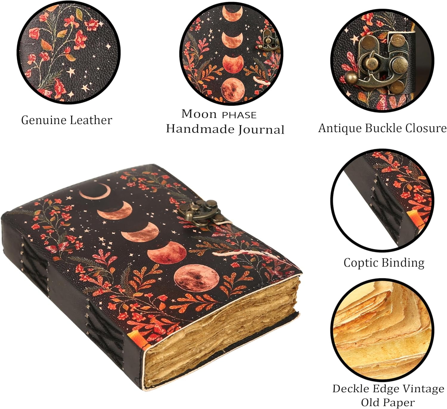 Blank Spell Book of Shadows Journal with Lock Clasp Vintage Handmade Leather Journal Moon Phase Print Diary Prayer Pagan Witchcraft Supplies Wiccan Decor Notebook Daily (10x7 Inch)