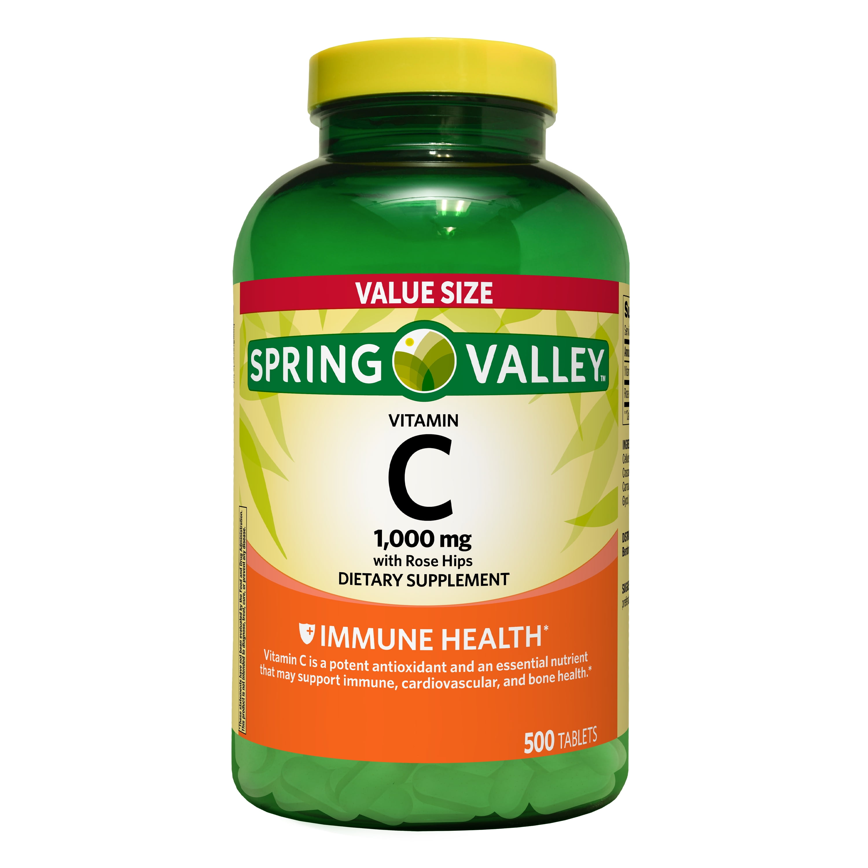 Spring Valley Vitamin C with Rose Hips Tablets Dietary Supplement Value Size, 1,000 mg, 500 Count
