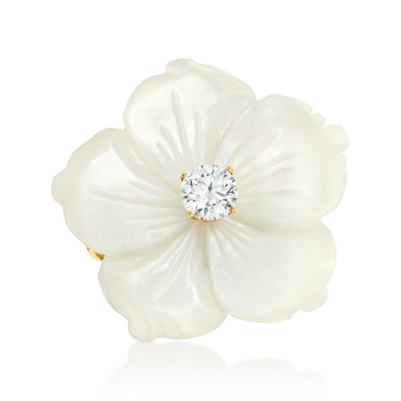 Ross-Simons Italian Mother-Of-Pearl and .30 Carat CZ Flower Ring in 18kt Gold Over Sterling, Women's, Adult