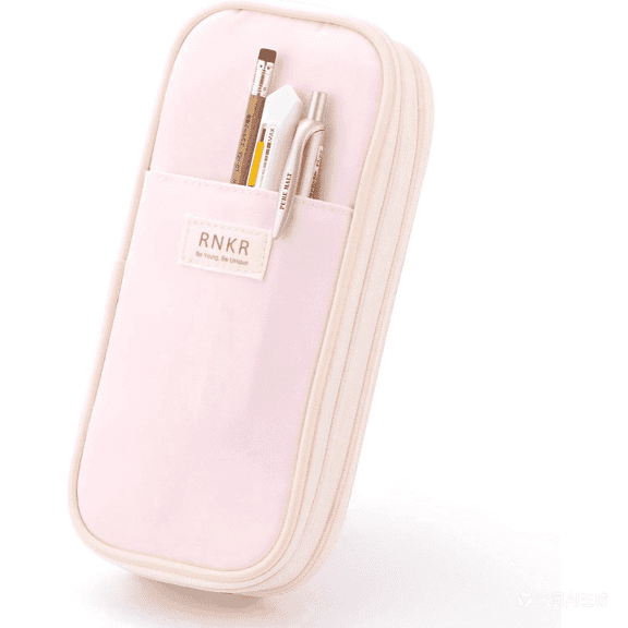 RNKR Large Capacity Pencil Case, 2 Compartment Pouch Pen Bag for Adults Teen College, Zipper Pouch Office Supplies Stationery, Pink